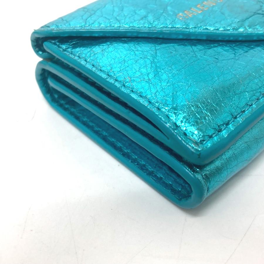 BALENCIAGA バレンシアガ 391446 ペーパーミニ ウォレット コンパクトウォレット 財布 3つ折り財布 メタリックブルー レディース【中古】 | BALENCIAGA | 05