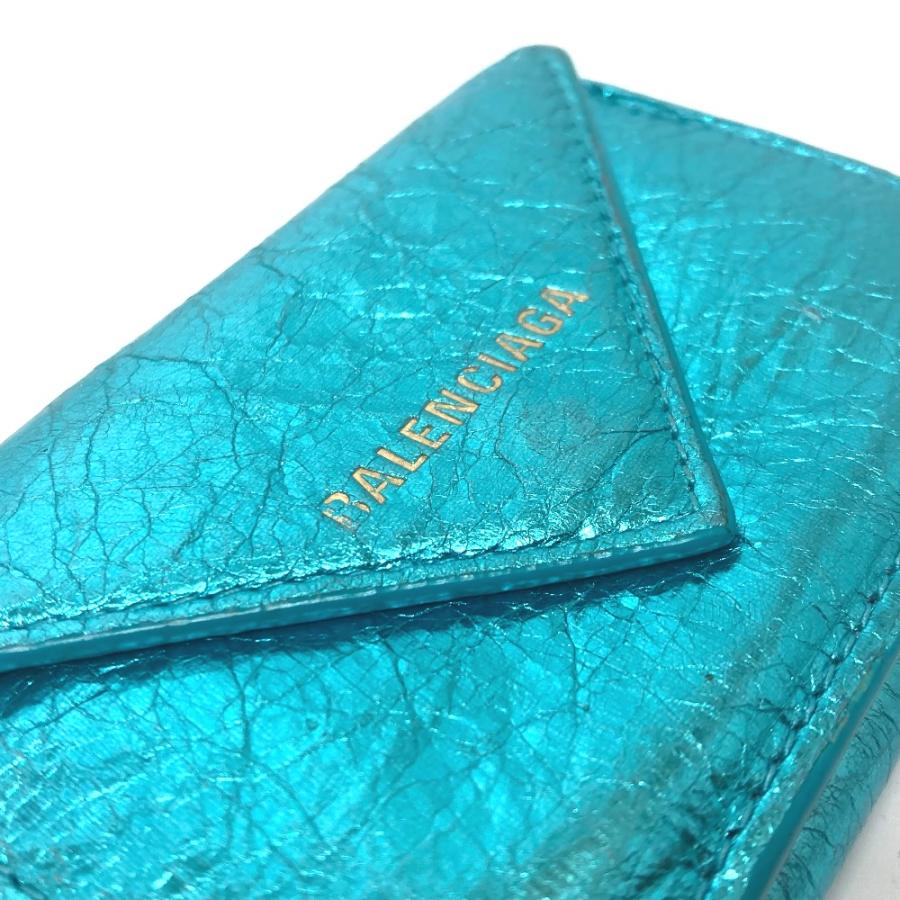 BALENCIAGA バレンシアガ 391446 ペーパーミニ ウォレット コンパクトウォレット 財布 3つ折り財布 メタリックブルー レディース【中古】 | BALENCIAGA | 06
