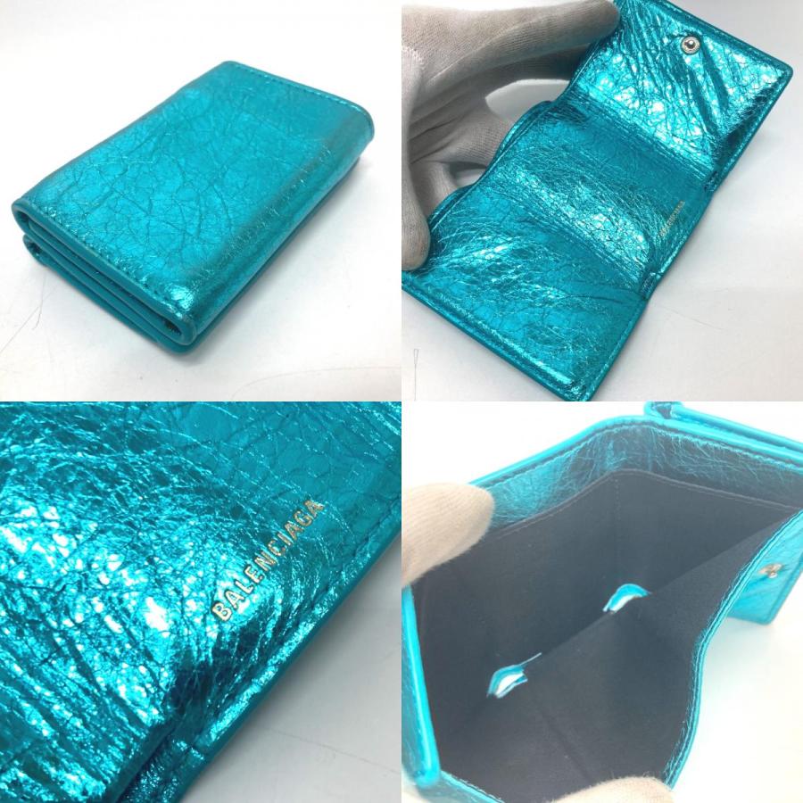 BALENCIAGA バレンシアガ 391446 ペーパーミニ ウォレット コンパクトウォレット 財布 3つ折り財布 メタリックブルー レディース【中古】 | BALENCIAGA | 07