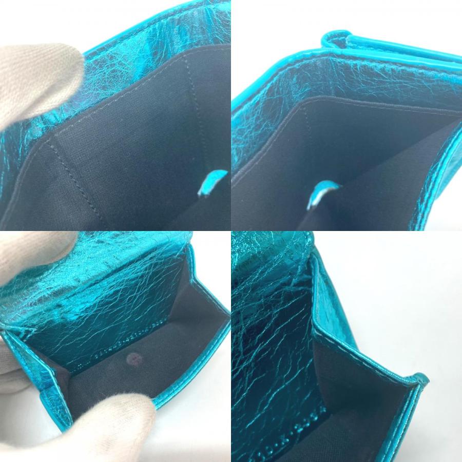 BALENCIAGA バレンシアガ 391446 ペーパーミニ ウォレット コンパクトウォレット 財布 3つ折り財布 メタリックブルー レディース【中古】 | BALENCIAGA | 08