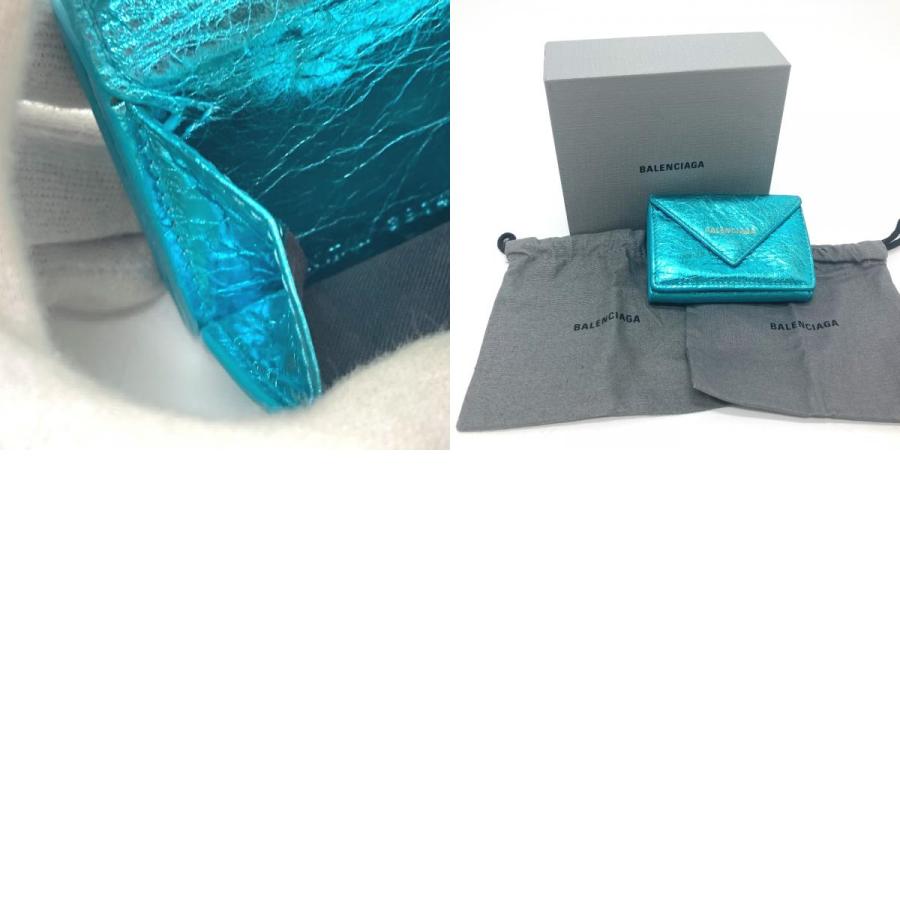 BALENCIAGA バレンシアガ 391446 ペーパーミニ ウォレット コンパクトウォレット 財布 3つ折り財布 メタリックブルー レディース【中古】 | BALENCIAGA | 09