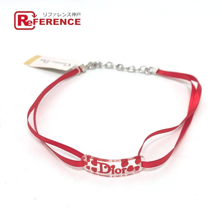 Dior ディオール ロゴ ハート プレート アクセサリー 首輪 首飾り チョーカー クリア×レッド レディース【中古】 | 