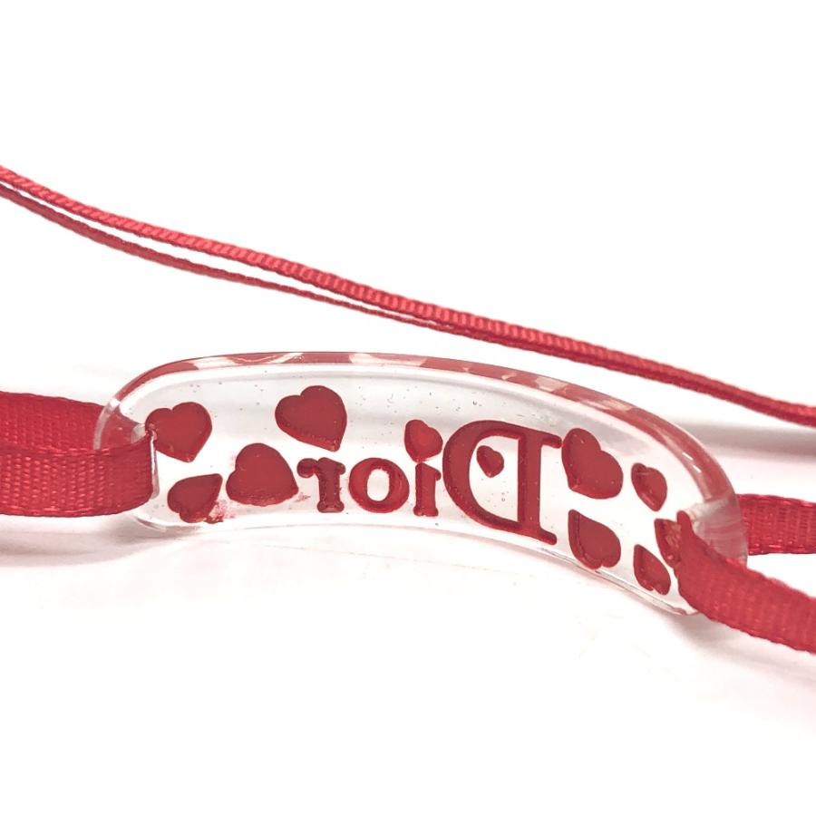 Dior ディオール ロゴ ハート プレート アクセサリー 首輪 首飾り チョーカー クリア×レッド レディース【中古】 |  | 04