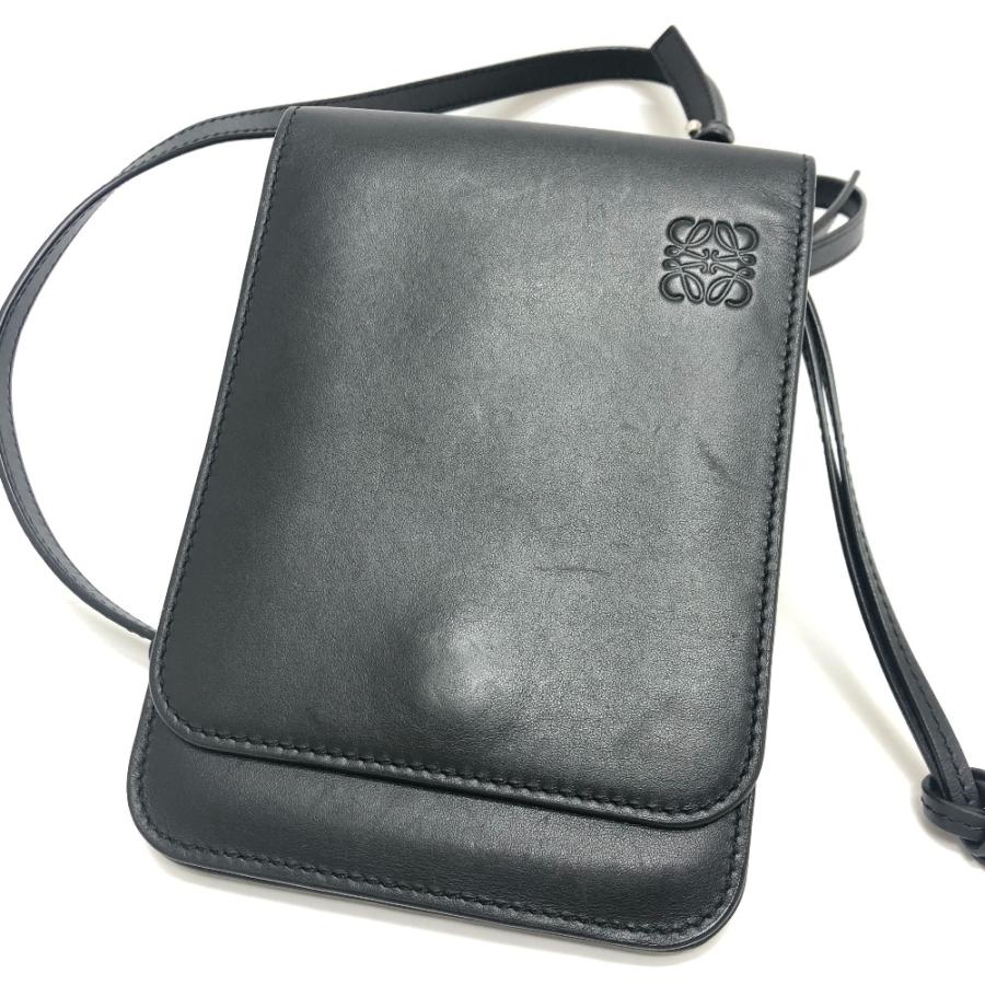 LOEWE ロエベ ロゴ ガゼットフラット クロスボディ ポシェット ショルダーバッグ ブラック レディース【中古】 | LOEWE | 01