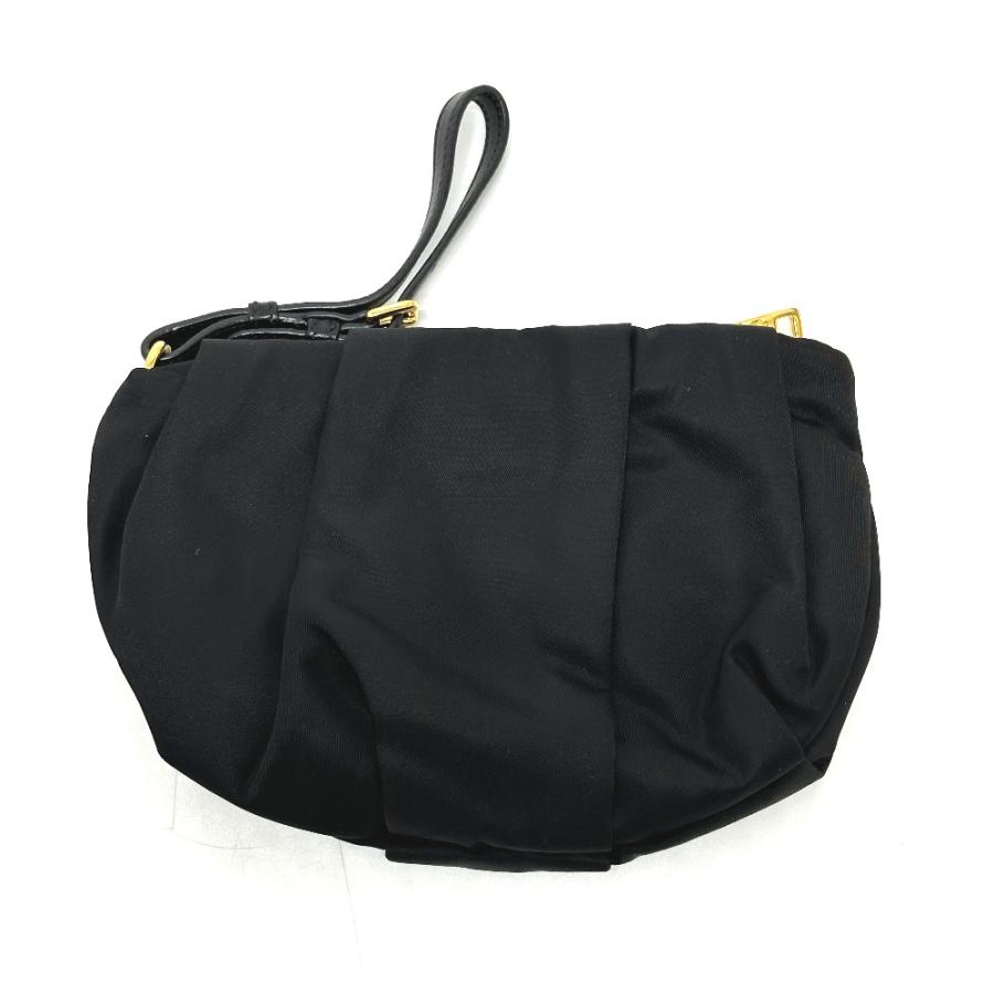 PRADA プラダ 1N1422 ロゴ リボン ストラップ付き ポーチ 小物 マルチポーチ アクセサリーポーチ ブラック レディース【中古】 | PRADA | 01