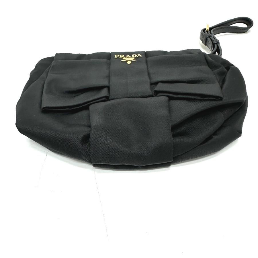 PRADA プラダ 1N1422 ロゴ リボン ストラップ付き ポーチ 小物 マルチポーチ アクセサリーポーチ ブラック レディース【中古】 | PRADA | 02
