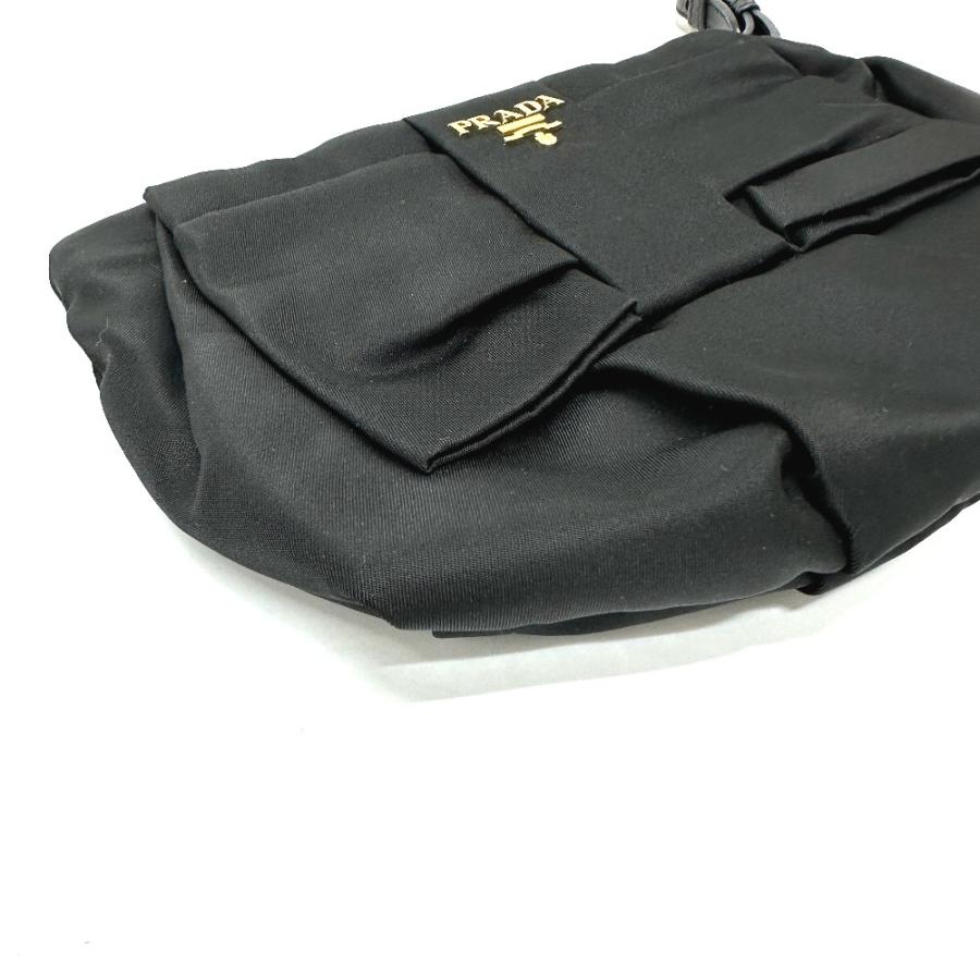 PRADA プラダ 1N1422 ロゴ リボン ストラップ付き ポーチ 小物 マルチポーチ アクセサリーポーチ ブラック レディース【中古】 | PRADA | 04