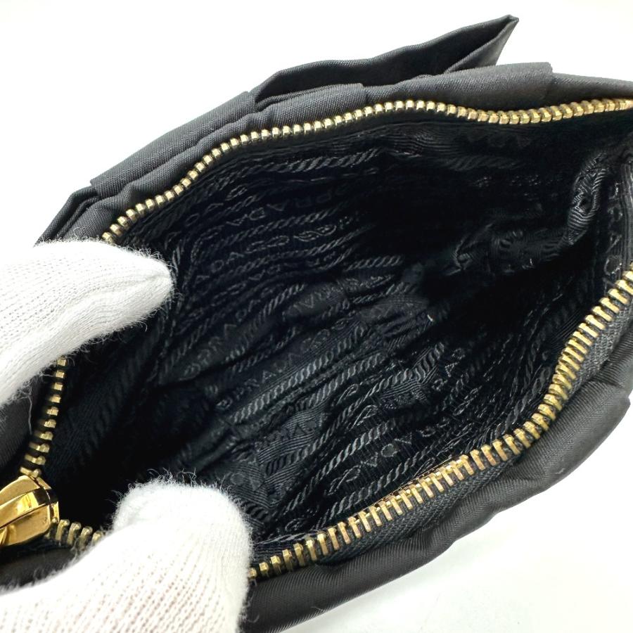 PRADA プラダ 1N1422 ロゴ リボン ストラップ付き ポーチ 小物 マルチポーチ アクセサリーポーチ ブラック レディース【中古】 | PRADA | 08
