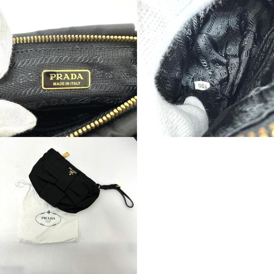 PRADA プラダ 1N1422 ロゴ リボン ストラップ付き ポーチ 小物 マルチポーチ アクセサリーポーチ ブラック レディース【中古】 | PRADA | 09