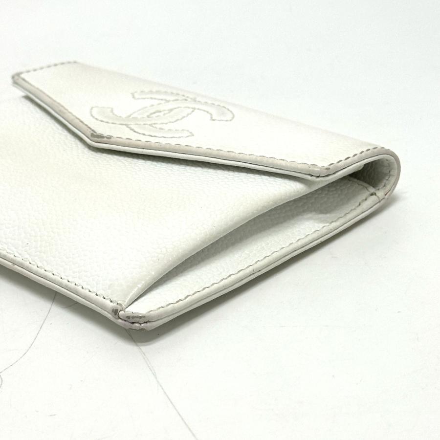CHANEL シャネル ココマーク フラット フラップウォレット 小物 財布 ミニ財布 2つ折り財布 ホワイト レディース【中古】 | CHANEL | 03