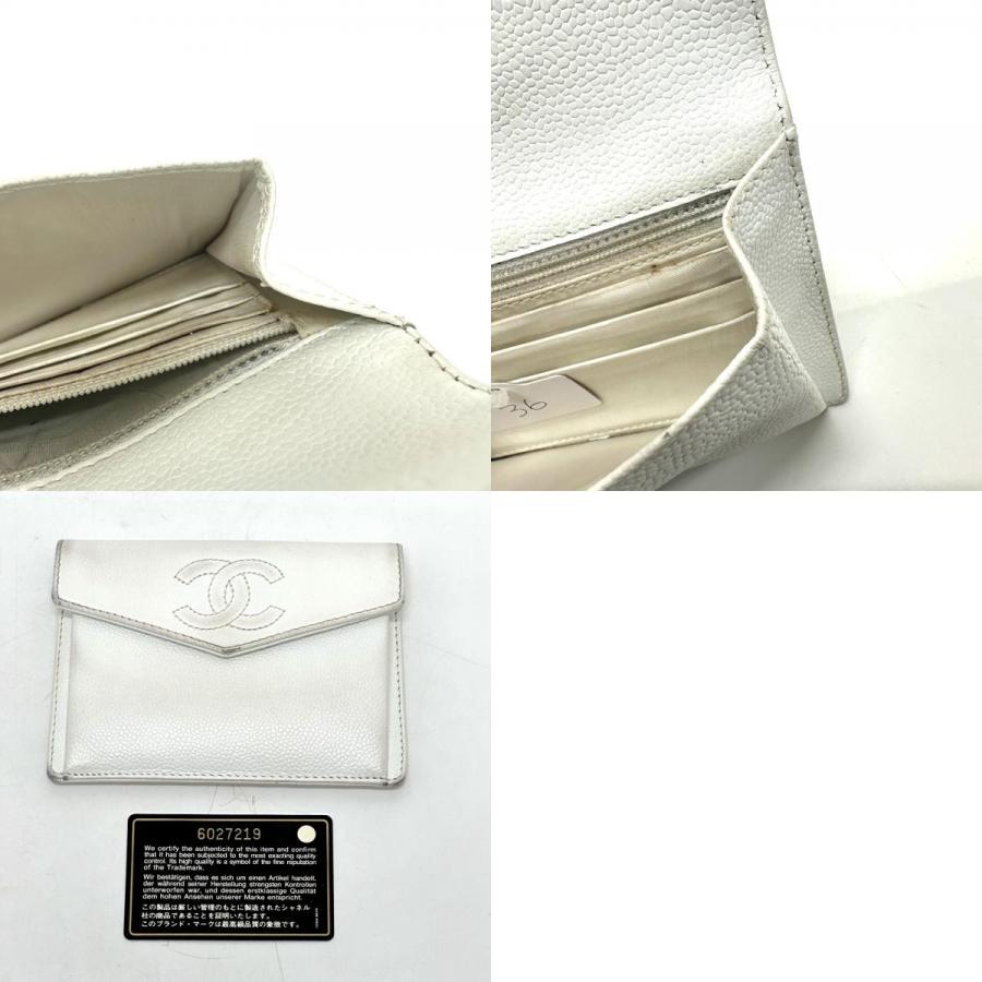 CHANEL シャネル ココマーク フラット フラップウォレット 小物 財布 ミニ財布 2つ折り財布 ホワイト レディース【中古】 | CHANEL | 09