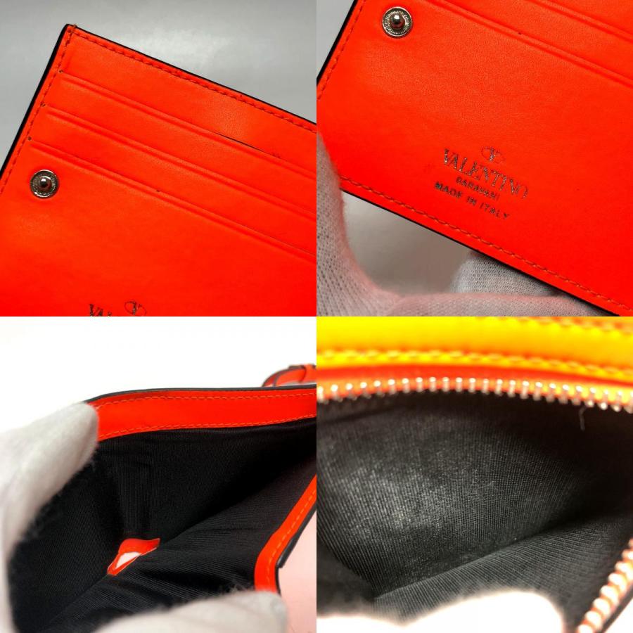 VLTN ロゴ入り ブラックレザー 二つ折り掛け財布