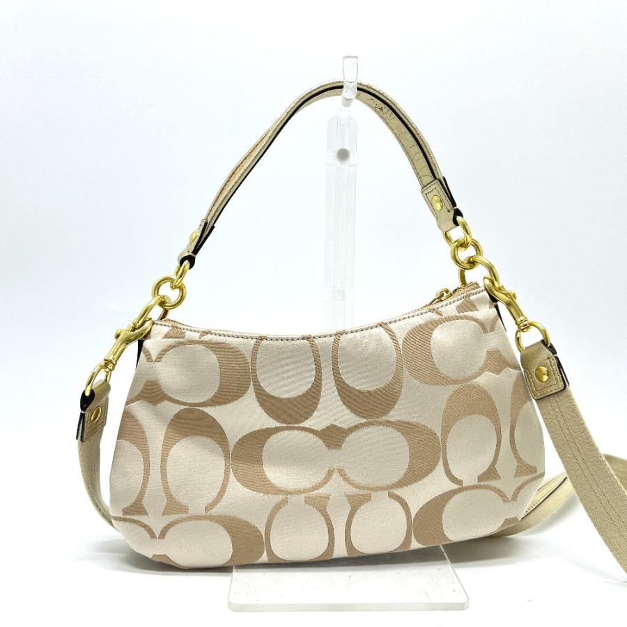 COACH コーチ F20761 ポピーデイジー フローラル アップリケ シグネチャー カバン バッグ 斜め掛け ショルダーバッグ ベージュ 【中古】 | COACH | 01