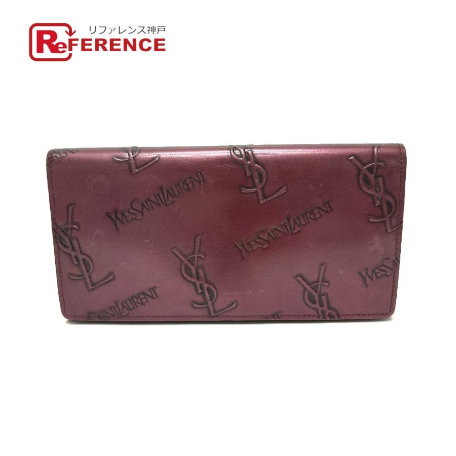 YVES SAINT LAURENT イヴ・サンローラン YSLロゴ 総柄 財布 ロングウォレット ２つ折り がま口 長財布 ワインレッド レディース【中古】 | Yves Saint Laurent