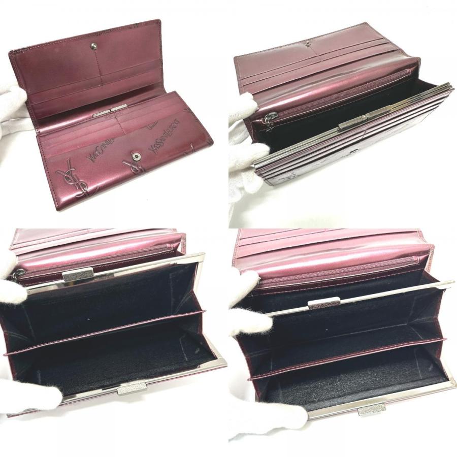 YVES SAINT LAURENT イヴ・サンローラン YSLロゴ 総柄 財布 ロングウォレット ２つ折り がま口 長財布 ワインレッド レディース【中古】 | Yves Saint Laurent | 07