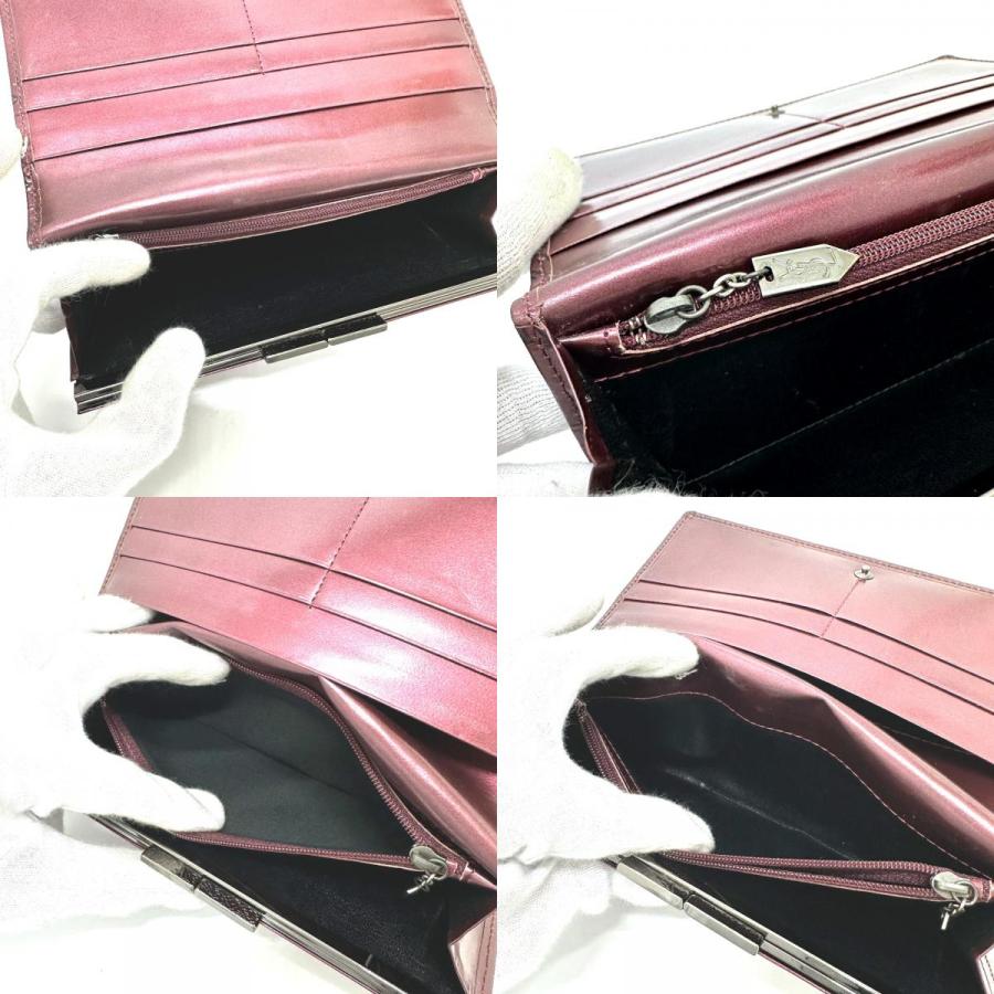 YVES SAINT LAURENT イヴ・サンローラン YSLロゴ 総柄 財布 ロングウォレット ２つ折り がま口 長財布 ワインレッド レディース【中古】 | Yves Saint Laurent | 08