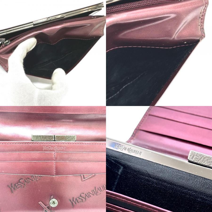 YVES SAINT LAURENT イヴ・サンローラン YSLロゴ 総柄 財布 ロングウォレット ２つ折り がま口 長財布 ワインレッド レディース【中古】 | Yves Saint Laurent | 09