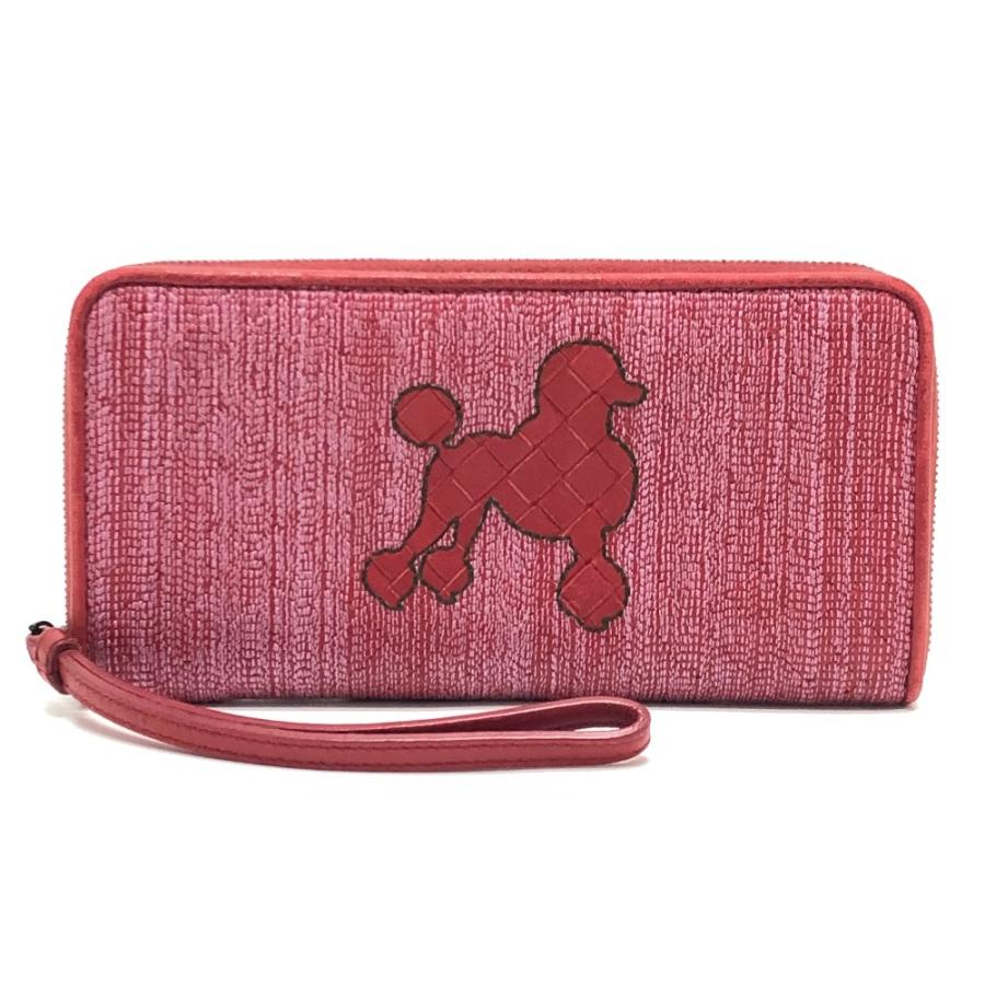 BOTTEGA VENETA ボッテガヴェネタ イントレチャート プードル ドッグ 犬 ストラップ ラウンドファスナー 長財布 レッド レディース【中古】 |  | 01