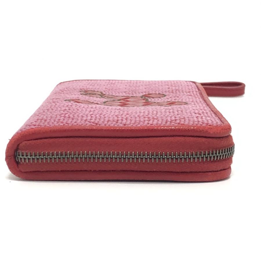 BOTTEGA VENETA ボッテガヴェネタ イントレチャート プードル ドッグ 犬 ストラップ ラウンドファスナー 長財布 レッド レディース【中古】 |  | 02