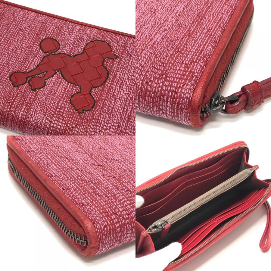 BOTTEGA VENETA ボッテガヴェネタ イントレチャート プードル ドッグ 犬 ストラップ ラウンドファスナー 長財布 レッド レディース【中古】 |  | 07