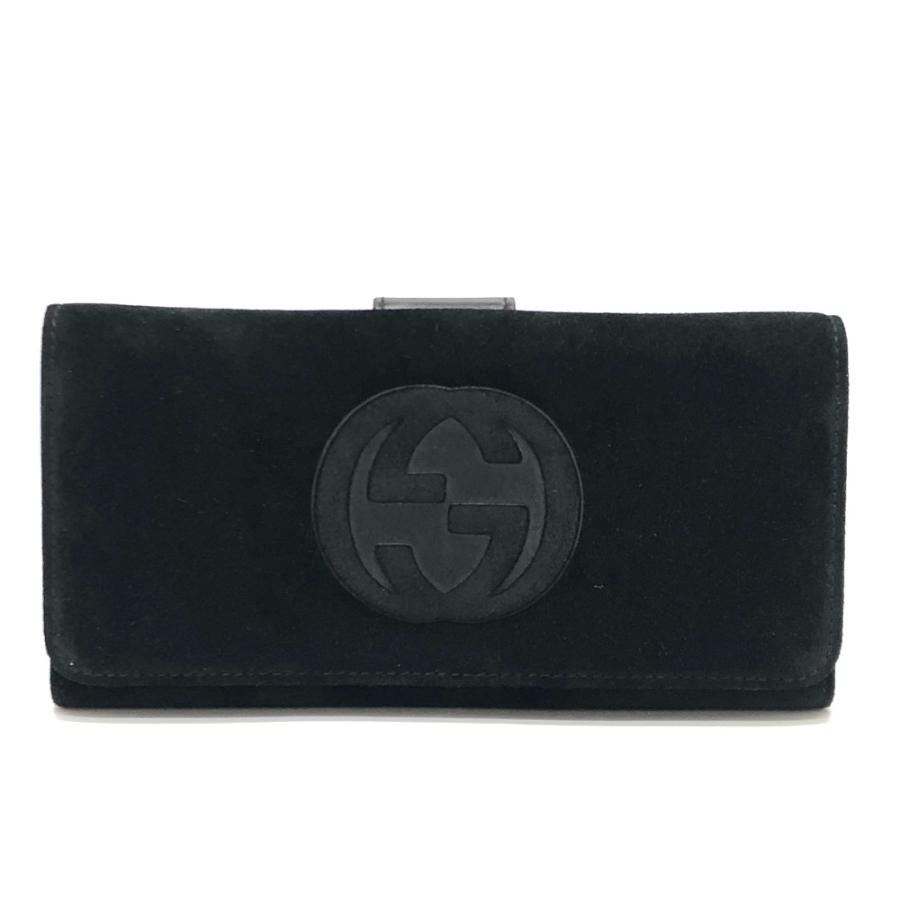 GUCCI グッチ インターロッキングG ロングウォレット 財布 フラップ オールドグッチ 長財布 スエード ブラック レディース【中古】 | GUCCI | 01