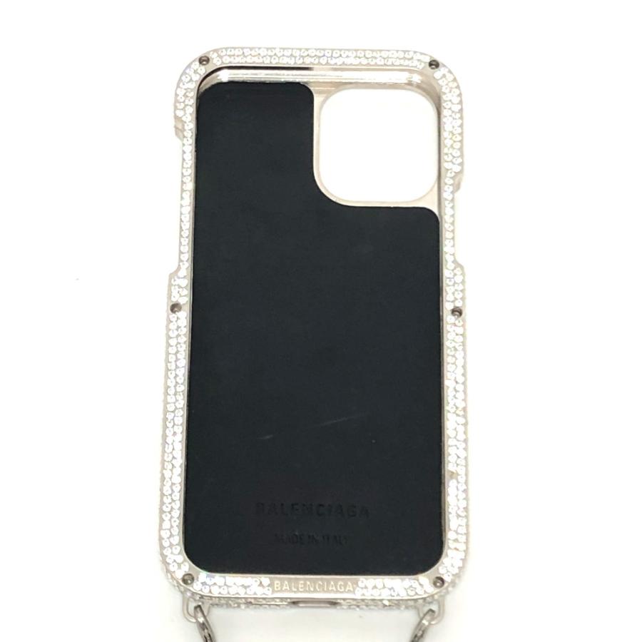 BALENCIAGA バレンシアガ 672661 ラインストーン iPhone 12 フォンホルダー チェーンショルダー iPhoneケース シルバー レディース【中古】 | BALENCIAGA | 01
