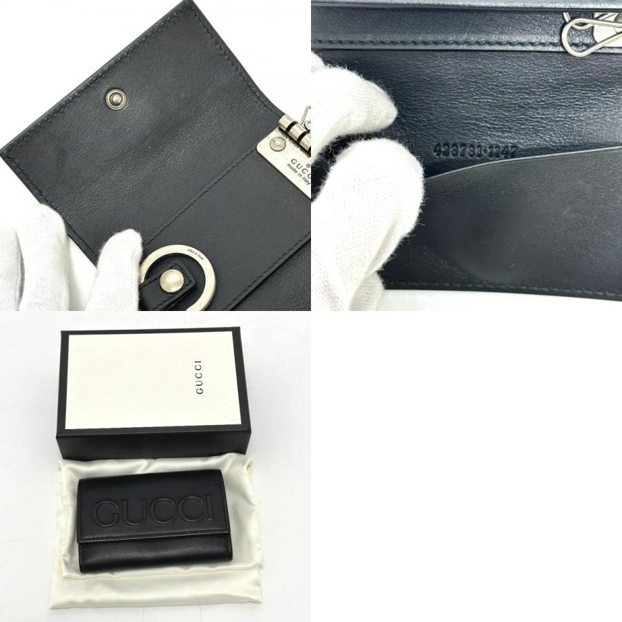 GUCCI グッチ 428781 エンボスロゴ キーホルダー キーリング 6連 キーケース ブラック レディース【中古】 | GUCCI | 09