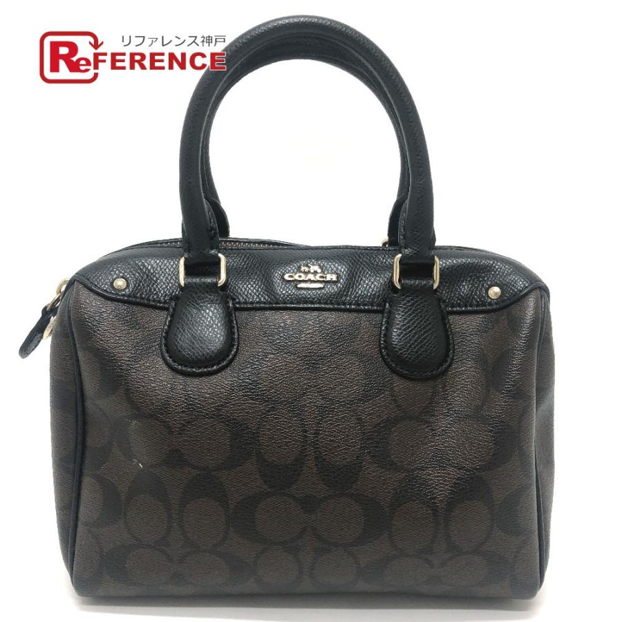 COACH コーチ F36702 シグネチャー カバン ミニ ボストン ハンドバッグ ブラウン×ブラック レディース【中古】 | COACH