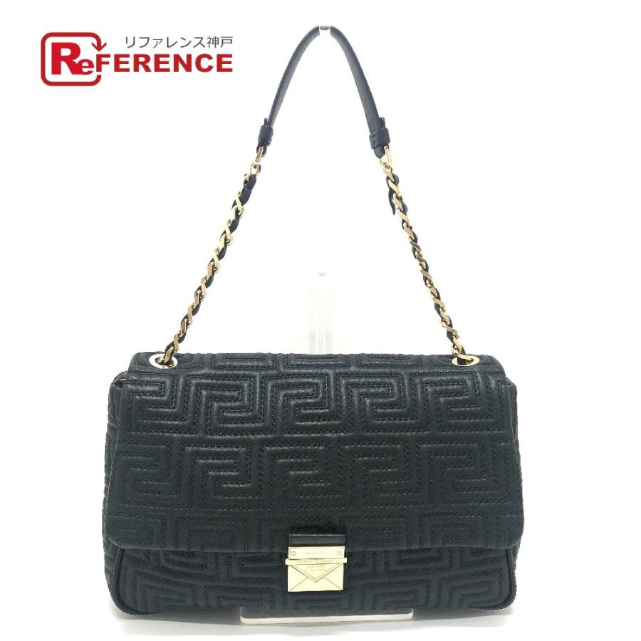 GIANNI VALENTINO ジャンニ・ヴァレンティノ グレカ柄 カバン ステッチ チェーン 肩掛け ショルダーバッグ ブラック レディース【中古】 | 