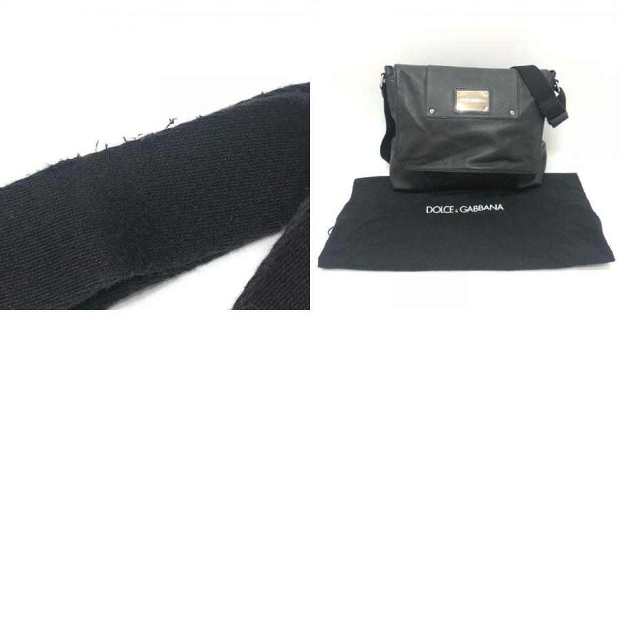 DOLCE&GABBANA ドルチェアンドガッバーナ ロゴプレート フラップ メッセンジャー 斜め掛け ショルダーバッグ ブラック レディース【中古】 |  | 09