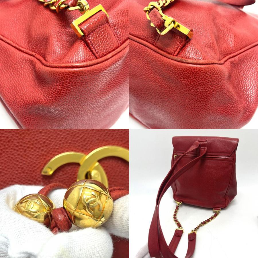 CHANEL シャネル ココボール ココマーク バックパック チェーンショルダー リュック カバン リュックサック レッド レディース【中古】 | CHANEL | 07