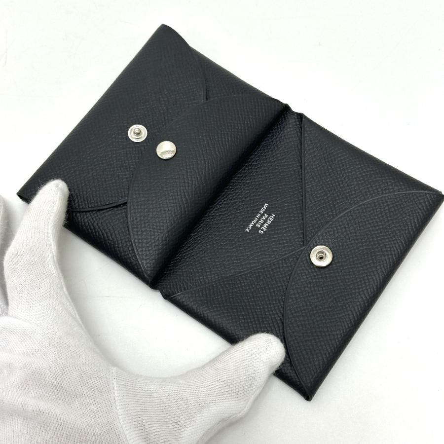 新品同様 HERMES エルメス カルヴィデュオ カルヴィ デュオ カードケース 小銭入れ  財布 名刺入れ 2つ折り ブラック レディース【中古】 | HERMES | 06