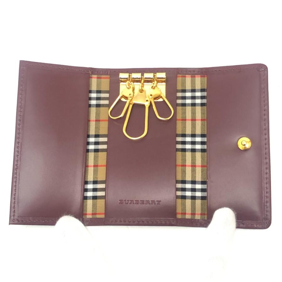 未使用 BURBERRY バーバリー チェック柄 ノバチェック 小物 3連 キーケース ワインレッド ユニセックス【中古】 | BURBERRY | 04