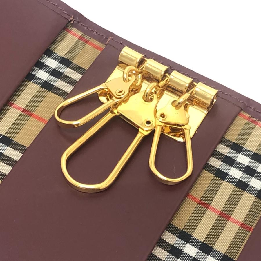 未使用 BURBERRY バーバリー チェック柄 ノバチェック 小物 3連 キーケース ワインレッド ユニセックス【中古】 | BURBERRY | 05