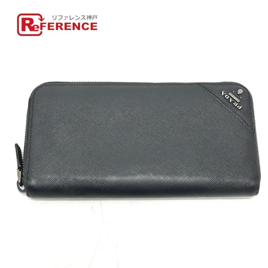 PRADA プラダ 2M317 レタリングロゴ ラウンドファスナー 長財布 ブラック メンズ【中古】 | PRADA