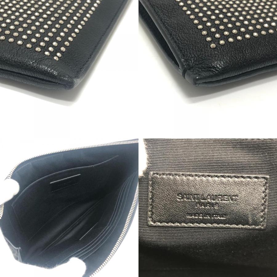 Saint Laurent サンローラン スタッズ フラット セカンドバッグ カバン レザー クラッチバッグ ブラック ユニセックス【中古】 |  | 08