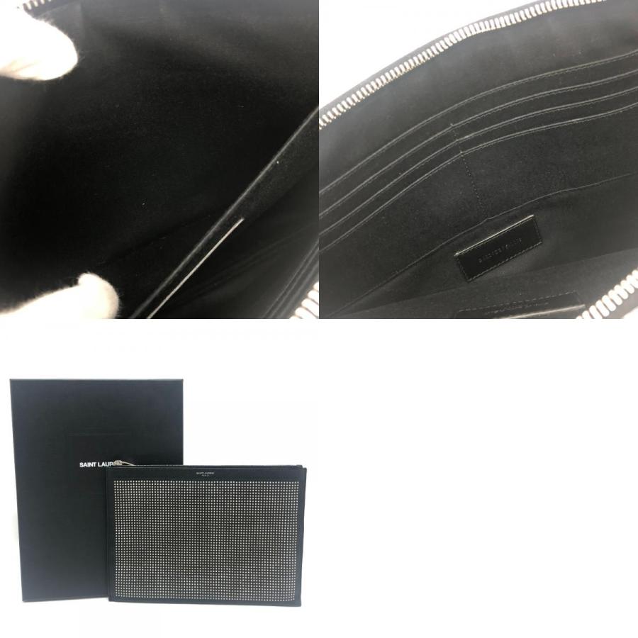 Saint Laurent サンローラン スタッズ フラット セカンドバッグ カバン レザー クラッチバッグ ブラック ユニセックス【中古】 |  | 09