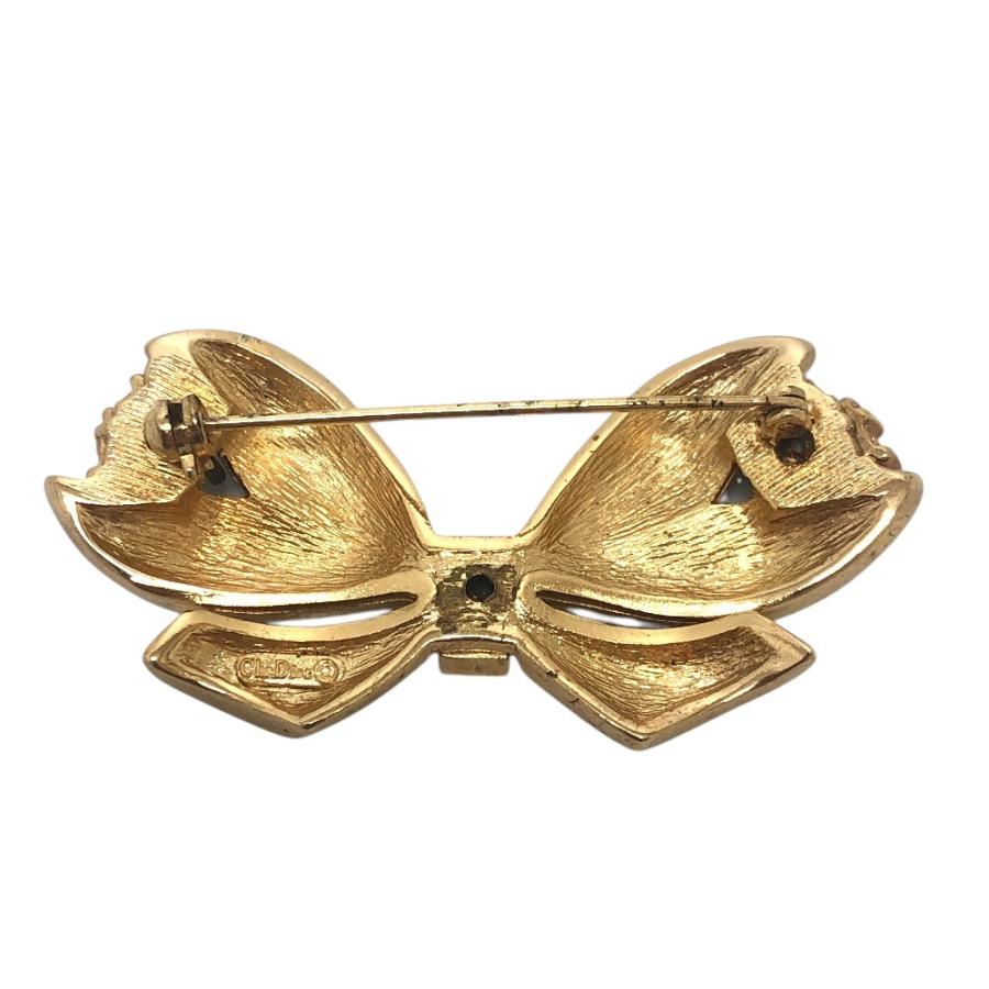 Dior ディオール ラインストーン リボン アクセサリー ファッション小物 ブローチ ゴールド レディース【中古】 |  | 01