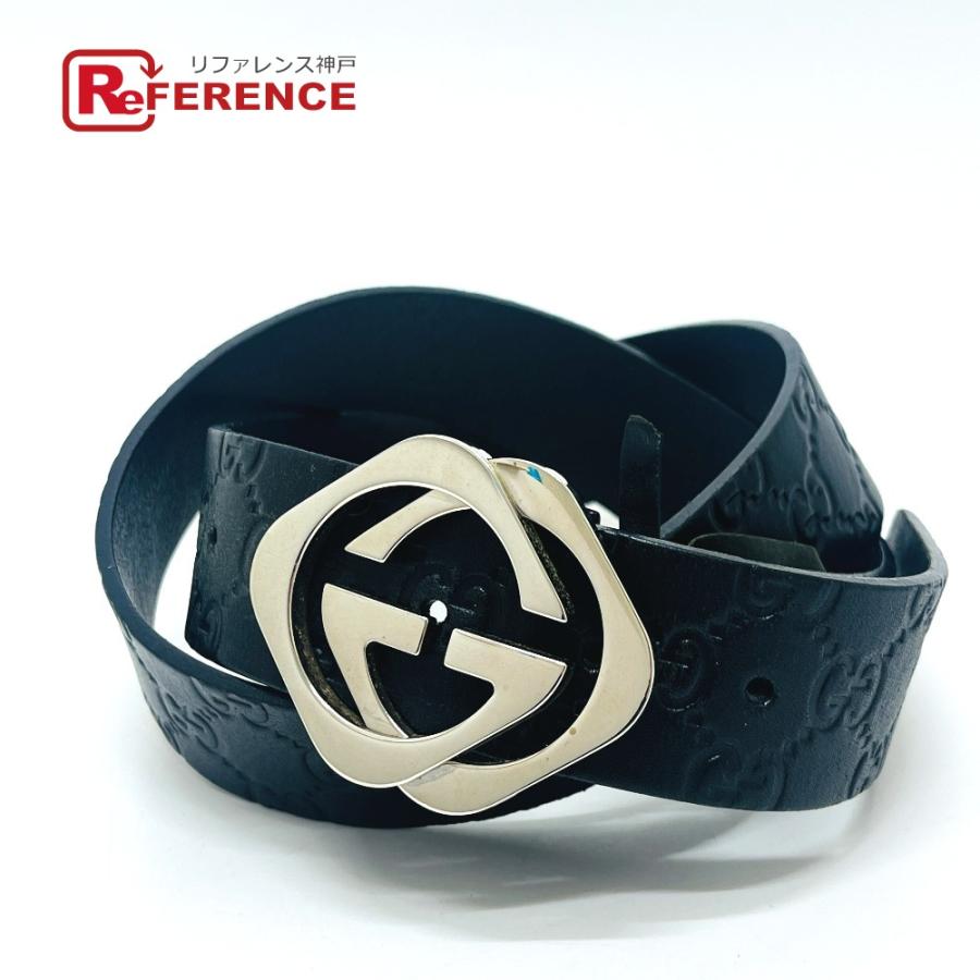 GUCCI グッチ 182320 インターロッキングGバックル アクセサリー シマライン ベルト ブラック メンズ【中古】 | GUCCI