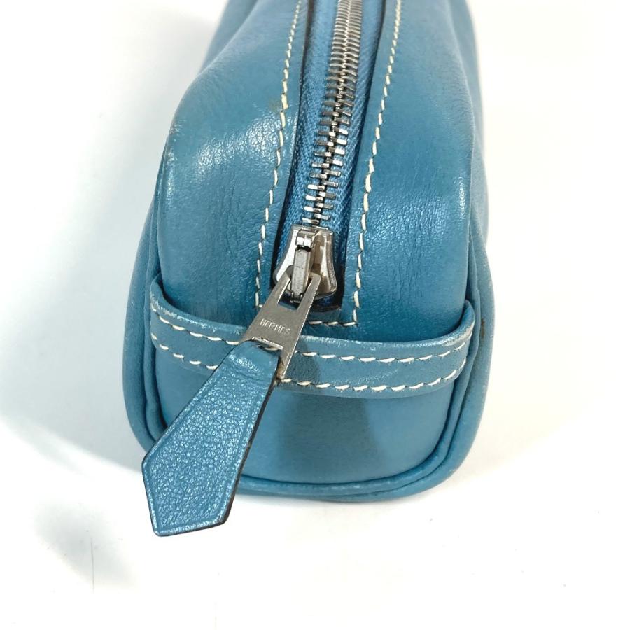 HERMES エルメス レザー ペンケース ポーチ ブルー系 シルバー金具 HERMES（エルメス） 筆箱 ステーショナリー ポーチ ペンケース ブルー