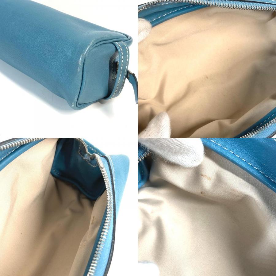希少　エルメス ジップザップ ポーチ ペンケース マルチケース　レザー　ブルー HERMES（エルメス） 筆箱 ステーショナリー ポーチ ペンケース ブルー