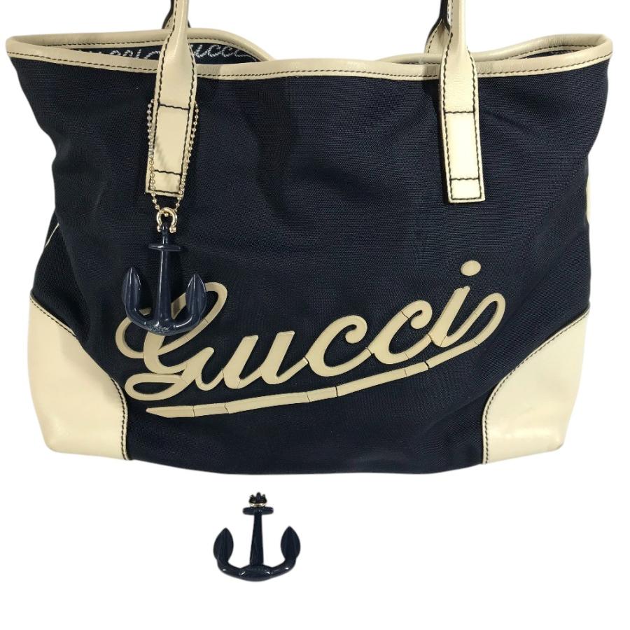GUCCI グッチ 170007 ロゴ レザー ナイロン  トートバッグ ハンドバッグ チャーム付き ショルダーバッグ ネイビー ユニセックス【中古】 | GUCCI | 04