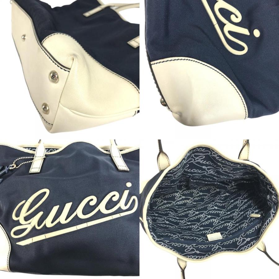 GUCCI グッチ 170007 ロゴ レザー ナイロン  トートバッグ ハンドバッグ チャーム付き ショルダーバッグ ネイビー ユニセックス【中古】 | GUCCI | 07