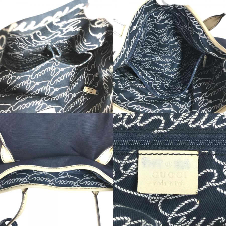 GUCCI グッチ 170007 ロゴ レザー ナイロン  トートバッグ ハンドバッグ チャーム付き ショルダーバッグ ネイビー ユニセックス【中古】 | GUCCI | 08