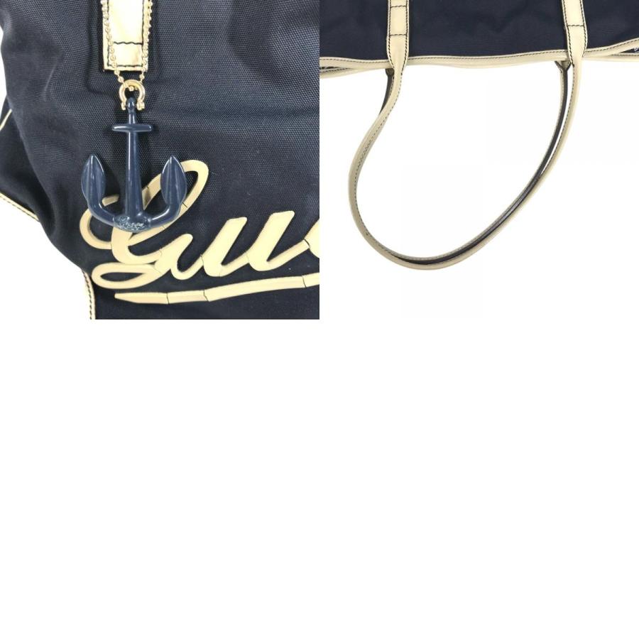 GUCCI グッチ 170007 ロゴ レザー ナイロン  トートバッグ ハンドバッグ チャーム付き ショルダーバッグ ネイビー ユニセックス【中古】 | GUCCI | 09