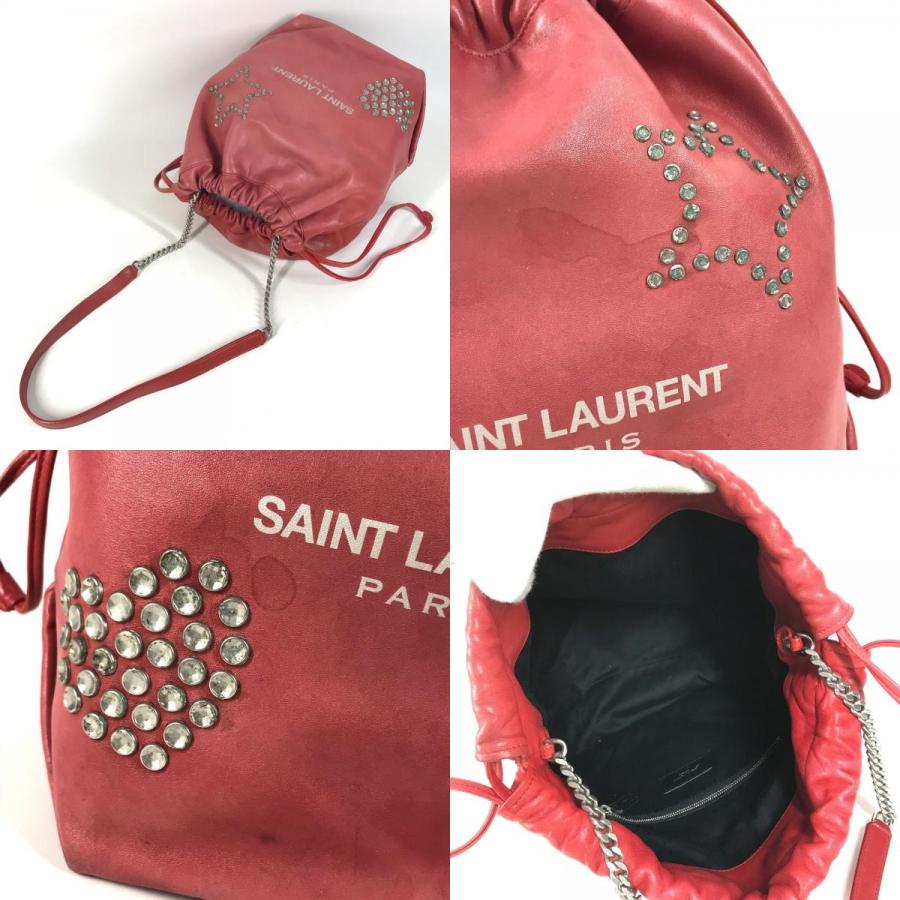 SAINT LAURENT PARIS サンローランパリ 538448 テディ スタッズ ロゴ ハート スター 星  チェーンバッグ 巾着 ショルダーバッグ 【中古】 |  | 08