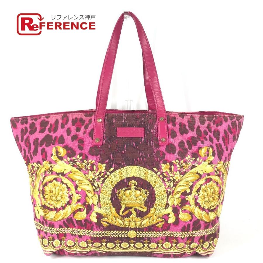 VERSACE ヴェルサーチ ロゴ 総柄 カバン トートバッグ 肩掛け ショルダーバッグ ピンク ユニセックス【中古】 | 
