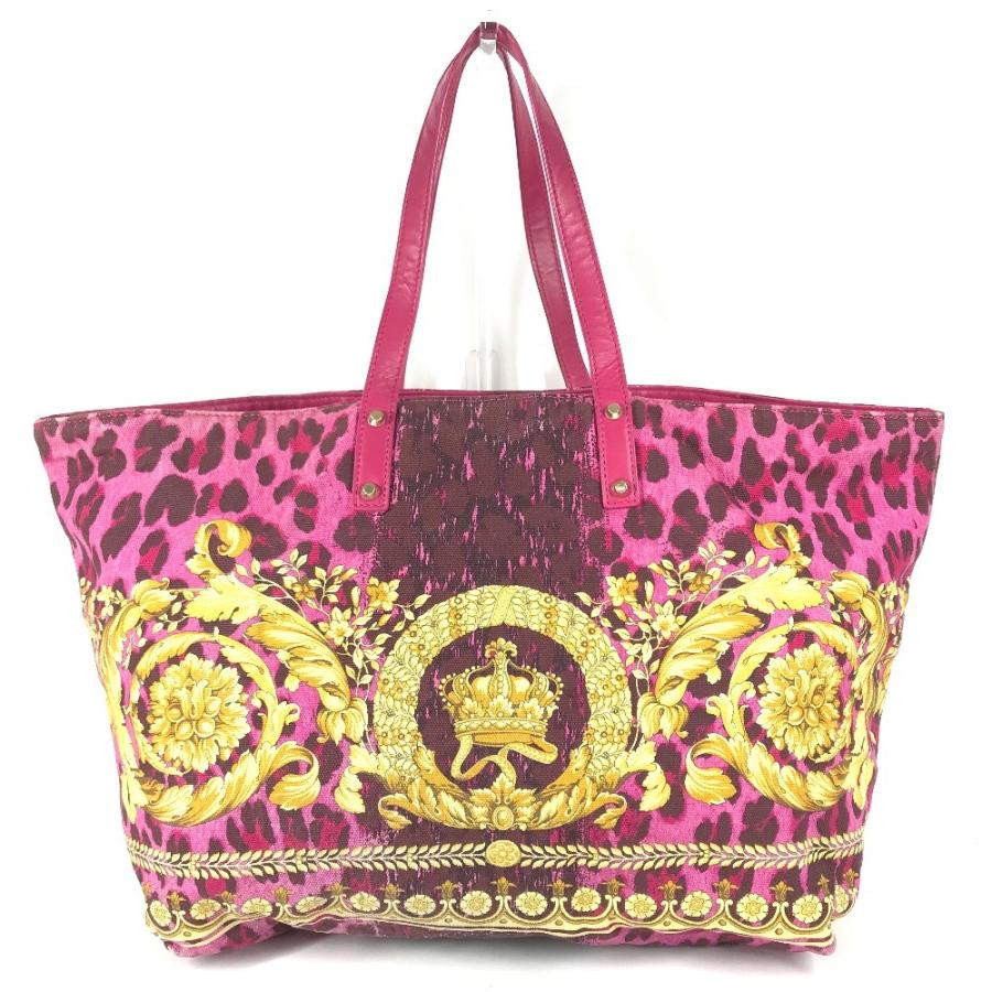 VERSACE ヴェルサーチ ロゴ 総柄 カバン トートバッグ 肩掛け ショルダーバッグ ピンク ユニセックス【中古】 |  | 01