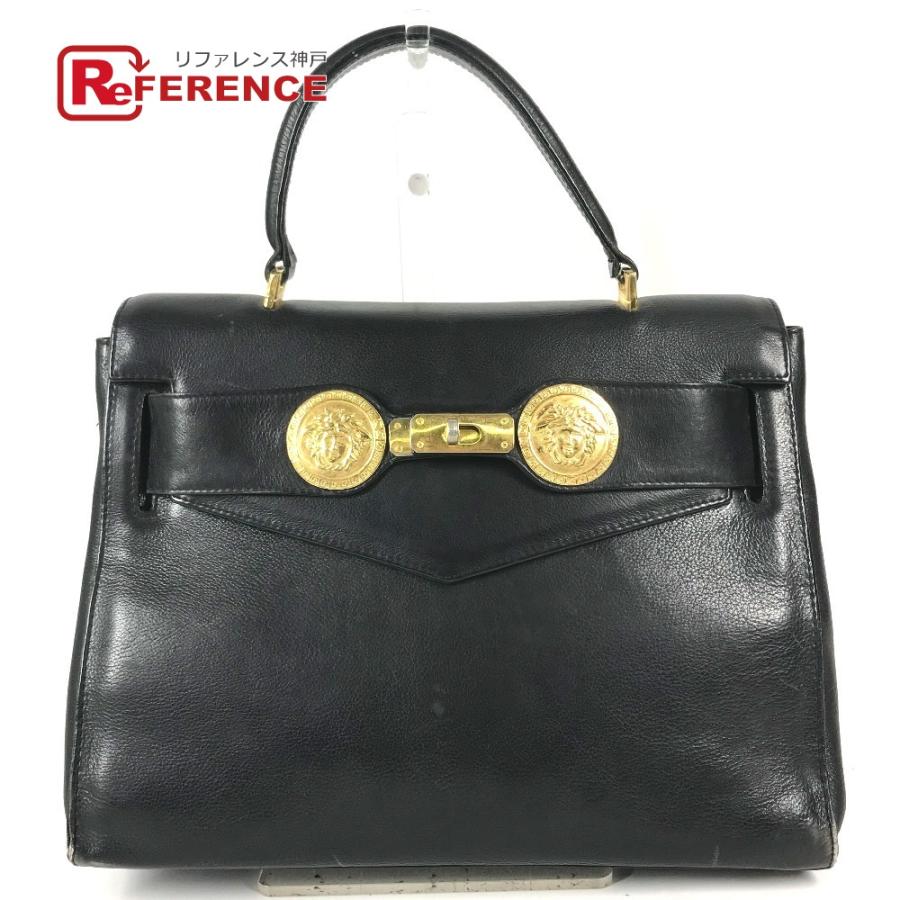 VERSACE ヴェルサーチ ロゴ メデューサ カバン フラップ トートバッグ ヴィンテージ ハンドバッグ ブラック ユニセックス【中古】 | 
