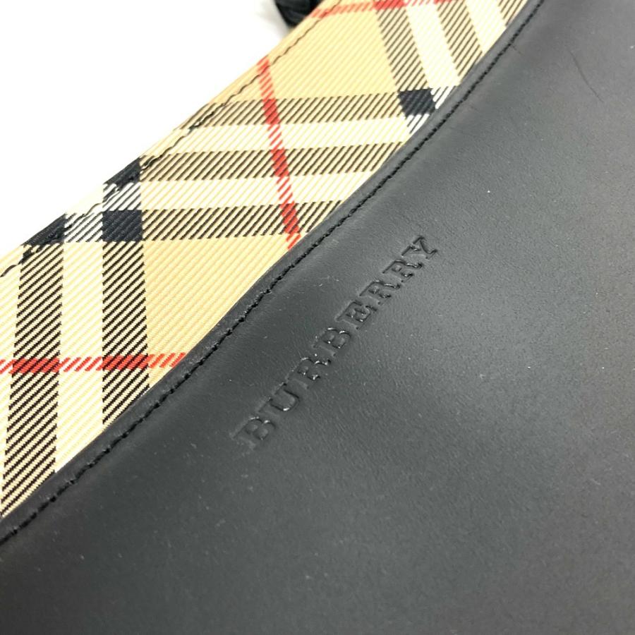BURBERRY バーバリー チェック スクエア型 肩掛け ショルダーバッグ レザー ブラック×ベージュ レディース【中古】 | BURBERRY | 04